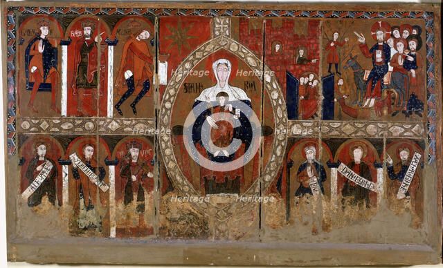 Espinelves Frontal' (or the three kings), panel painting. Mother of God dominates the center of t…