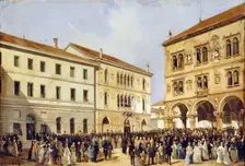 Esposizione del tricolore in Piazza Duomo , 1866
