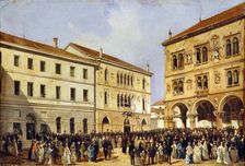 Esposizione del tricolore in Piazza Duomo , 1866