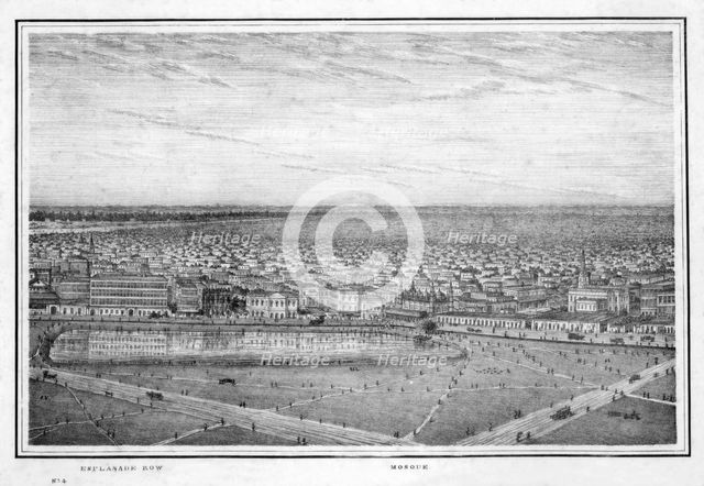 Esplanade Row and mosque, panorama of Calcutta, India, c1840s.Artist: Frederick Fiebig