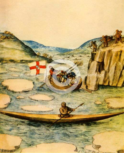 'Esquimaux Attacking an English Boat from their Cayaks', 1941. Creator: John White.