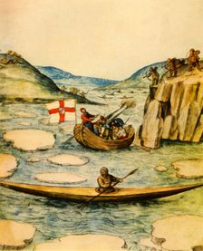 Esquimaux Attacking an English Boat from their Cayaks 1941. Creator: John White