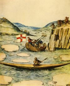 Esquimaux Attacking an English Boat from their Cayaks 1941. Creator: John White