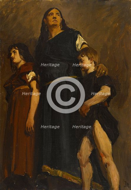 Esquisse de détail pour le Panthéon : Femme mérovingienne et deux enfants, c19–06–1874 and 1885. Creator: Jean-Paul Laurens.