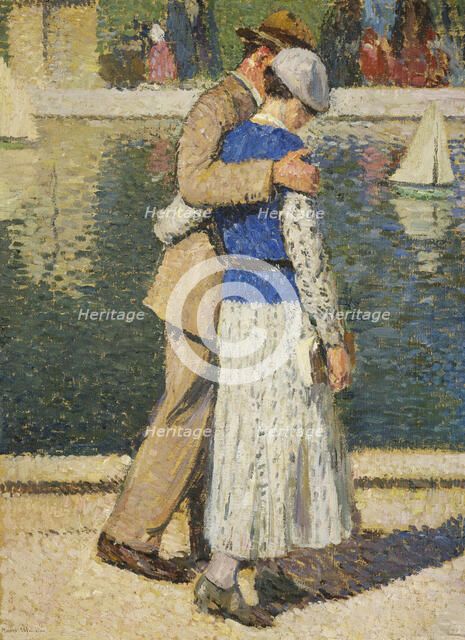 Esquisse de détail pour l'escalier d'Honneur de la mairie du 5ème : un couple..., c.1932-1935. Creator: Henri Jean Guillaume Martin.