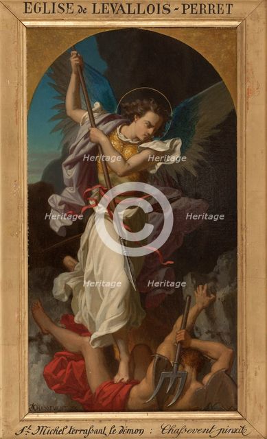 Esquisse pour l'église de Levallois-Perret : saint Michel terrassant le Démon, 1873. Creator: Gustave Adolphe Chassevent-Bacques.