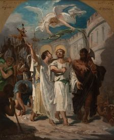 Esquisse pour l'église de Pierrefitte : Saint Gervais et saint Protais conduits au...c.1875-1877. Creator: Edmond Dupain