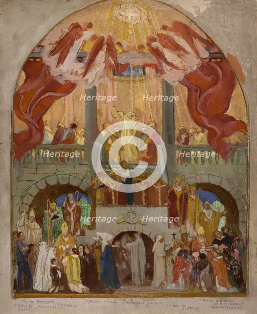 Esquisse pour l'église du Saint-Esprit (12e arr.) : La Pentecôte, l'Eglise romaine..., c.1935. Creator: Maurice Denis.