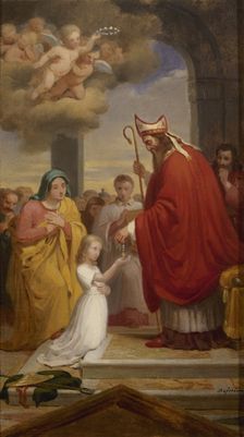Esquisse pour l'église Notre-Dame-de-Lorette : Consécration de sainte Geneviève par..., 1830. Creator: François-Louis Dejuinne