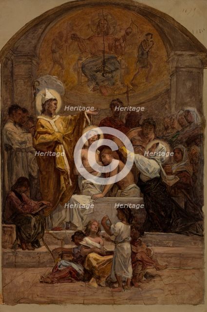 Esquisse pour l'église Saint-Augustin : Le Baptême de saint Augustin, 1870 — 1874. Creator: Diogene Ulyssee Napoleon Maillart.