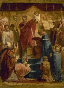 Esquisse pour l'église Saint-Eustache : (La Foi) Consécration de la Ste Chapelle, St Louis..., 1855. Creator: Felix Joseph Barrias