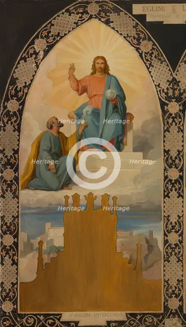 Esquisse pour l'église saint Laurent : Saint Joseph aux pieds de Jésus Christ, 1878. Creator: Louis Stanislas Faivre-Duffer.