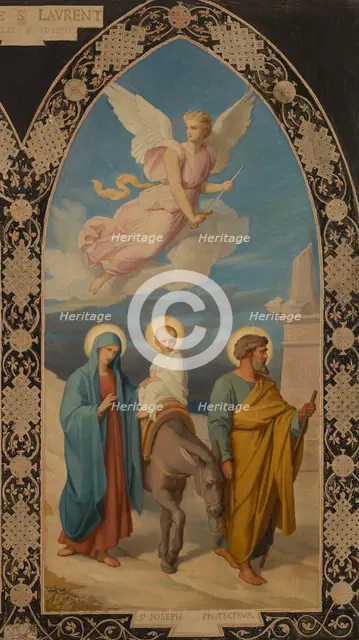 Esquisse pour l'église saint Laurent : Saint Joseph aux pieds de Jésus Christ - la Fuite..., 1878. Creator: Louis Stanislas Faivre-Duffer.