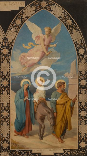 Esquisse pour l'église saint Laurent : Saint Joseph aux pieds de Jésus Christ - la Fuite..., 1878. Creator: Louis Stanislas Faivre-Duffer.