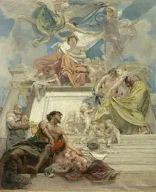 Esquisse pour l'escalier d'honneur de la la mairie du 3ème : La Ville de Paris instruisant..., 1885. Creator: Diogene Ulyssee Napoleon Maillart