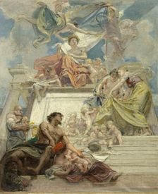 Esquisse pour l'escalier d'honneur de la la mairie du 3ème : La Ville de Paris instruisant..., 1885. Creator: Diogene Ulyssee Napoleon Maillart