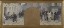 Esquisse pour l'Hôtel de Ville de Paris, cabinet du préfet : Le transport des blessés à..., 1889. Creator: Paul Albert Baudouin