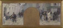 Esquisse pour l'Hôtel de Ville de Paris, cabinet du préfet : Le transport des blessés à..., 1889. Creator: Paul Albert Baudouin