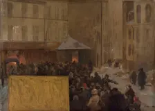 Esquisse pour l'Hôtel de Ville de Paris. Queues à la porte d'une boucherie municipale..., 1889. Creator: Raoul Arus
