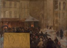 Esquisse pour l'Hôtel de Ville de Paris. Queues à la porte d'une boucherie municipale..., 1889. Creator: Raoul Arus
