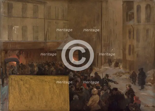 Esquisse pour l'Hôtel de Ville de Paris. Queues à la porte d'une boucherie municipale..., 1889. Creator: Raoul Arus.