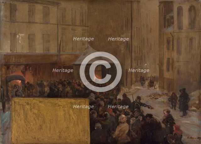 Esquisse pour l'Hôtel de Ville de Paris. Queues à la porte d'une boucherie municipale..., 1889. Creator: Raoul Arus.