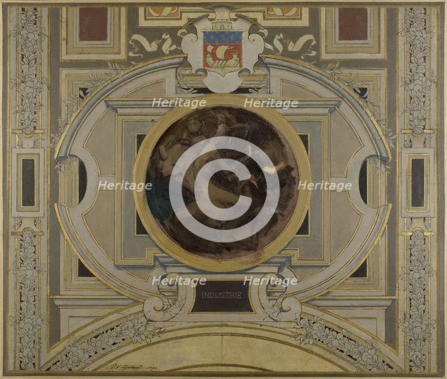 Esquisse pour la voûte de la galerie des Métiers de l'Hôtel de Ville : Industrie, 1890. Creator: Pierre Victor Galland.