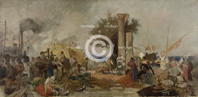 Esquisse pour la Bourse du Commerce de Paris : L'activité commerciale en Europe, c.1889. Creator: Marie-Félix-Hippolyte Lucas.