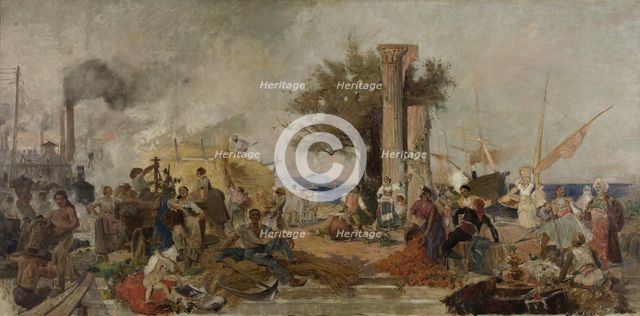 Esquisse pour la Bourse du Commerce de Paris : L'activité commerciale en Europe, c.1889. Creator: Marie-Félix-Hippolyte Lucas.