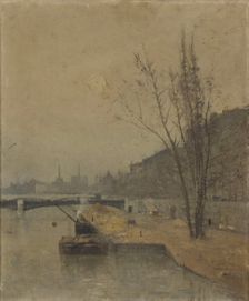 Esquisse pour la galerie des Tourelles nord de l'Hôtel de Ville de Paris : La Seine au..., c.1890. Creator: Rene Billotte