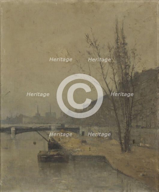 Esquisse pour la galerie des Tourelles nord de l'Hôtel de Ville de Paris : La Seine au..., c.1890. Creator: Rene Billotte.