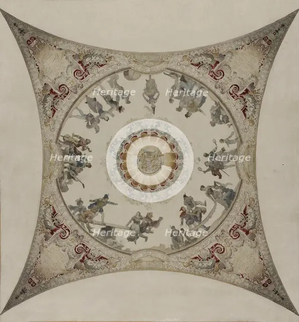 Esquisse pour la galerie Lobau de l'Hôtel de Ville de Paris : Scènes médiévales: jeux..., 1890. Creator: Hector d' Espouy.