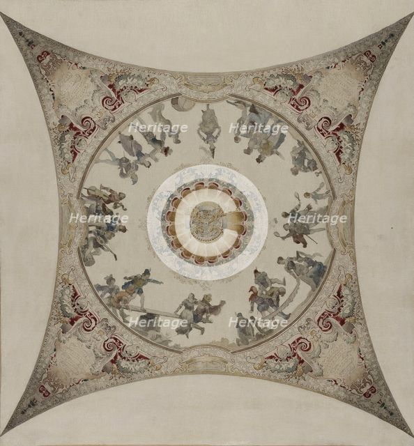 Esquisse pour la galerie Lobau de l'Hôtel de Ville de Paris : Scènes médiévales: jeux..., 1890. Creator: Hector d' Espouy.