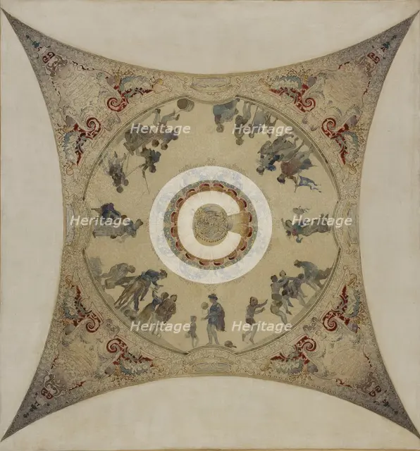 Esquisse pour la galerie Lobau de l'Hôtel de Ville : Scènes médiévales : jeux d'enfants..., 1890. Creator: Hector d' Espouy.