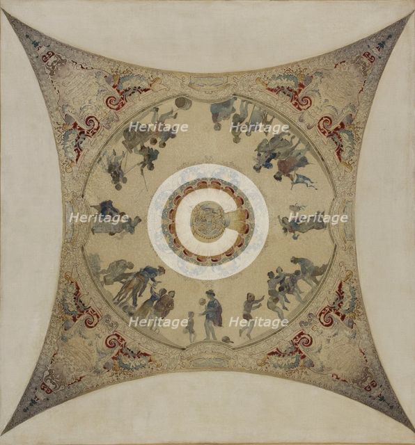 Esquisse pour la galerie Lobau de l'Hôtel de Ville : Scènes médiévales : jeux d'enfants..., 1890. Creator: Hector d' Espouy.