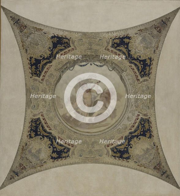 Esquisse pour la galerie Lobau de l'Hôtel de Ville de Paris : Génies musiciens - Monuments..., 1890. Creator: Hector d' Espouy.