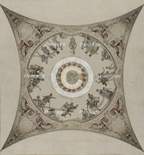 Esquisse pour la galerie Lobau de l'Hôtel de Ville de Paris : Scènes médiévales: jeux..., 1890. Creator: Hector d' Espouy.