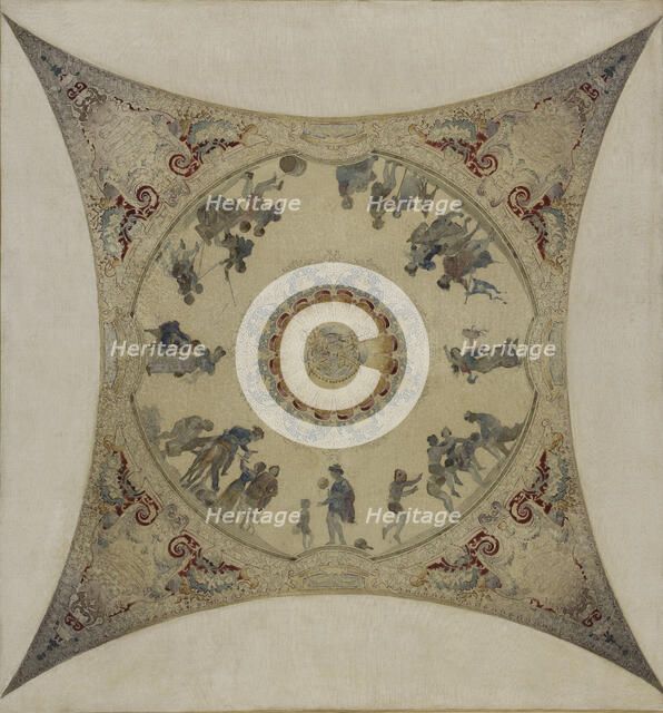 Esquisse pour la galerie Lobau de l'Hôtel de Ville : Scènes médiévales : jeux d'enfants..., 1890. Creator: Hector d' Espouy.