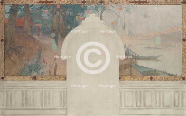 Esquisse pour la mairie d'Asnières : Printemps. La Seine à Asnières, c.1900. Creator: Henri Gaston Darien.