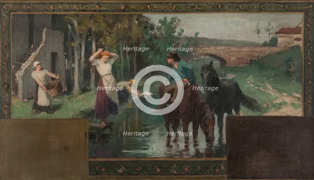 Esquisse pour la mairie d'Arcueil-Cachan : L'abreuvoir, 1888. Creator: Paul Albert Baudouin.