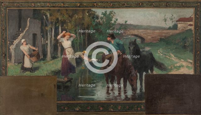 Esquisse pour la mairie d'Arcueil-Cachan : L'abreuvoir, 1888. Creator: Paul Albert Baudouin.