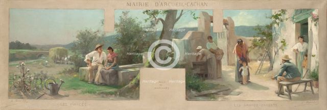 Esquisse pour la mairie d'Arcueil-Cachan : les fiancés, les grands-parents, 1888. Creator: Alfred Henri Bramtot.