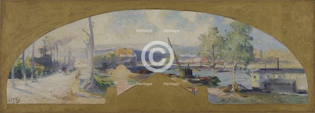 Esquisse pour la mairie d'Issy-les-Moulineaux : La Seine à Issy-les-Moulineaux, c.1901. Creator: Eugene Louis Gillot.