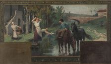 Esquisse pour la mairie d'Arcueil-Cachan : L'abreuvoir, 1888. Creator: Paul Albert Baudouin