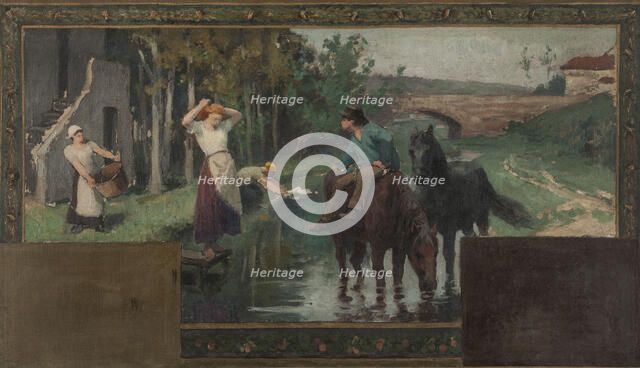 Esquisse pour la mairie d'Arcueil-Cachan : L'abreuvoir, 1888. Creator: Paul Albert Baudouin.