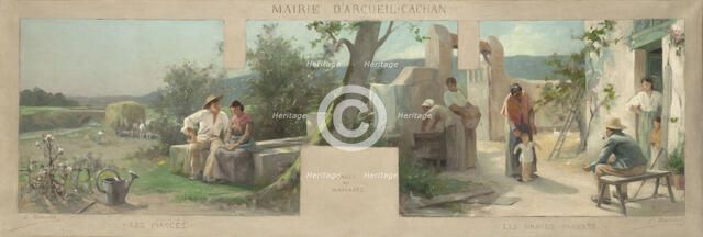 Esquisse pour la mairie d'Arcueil-Cachan : les fiancés, les grands-parents, 1888. Creator: Alfred Henri Bramtot.
