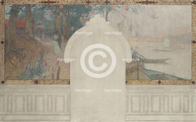 Esquisse pour la mairie d'Asnières : Printemps. La Seine à Asnières, c.1900. Creator: Henri Gaston Darien.