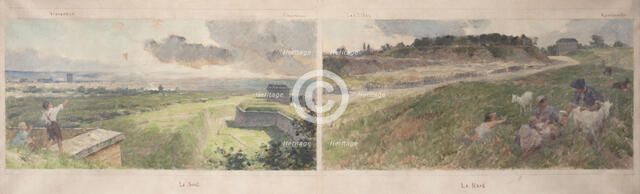 Esquisse pour la mairie de Bagnolet : Deux vues des environs de Bagnolet (le nord et le sud), 1893. Creator: Louis Beroud.