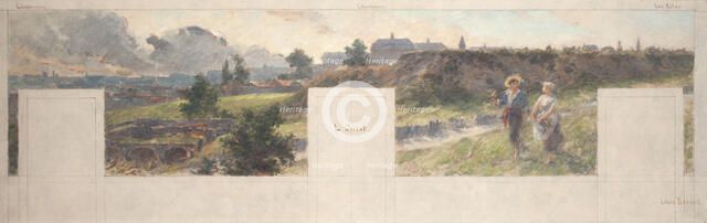 Esquisse pour la mairie de Bagnolet : Vues des environs de Bagnolet. L'Ouest - Charonne..., 1893. Creator: Louis Beroud.