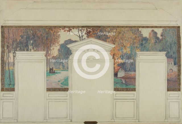 Esquisse pour la mairie de Fresnes : Paysage avec promeneurs en automne, 1905. Creator: Jean Constant Pape.